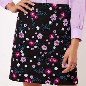 Loft Floral Embroidered Black Skirt Boho Chic Sz 6